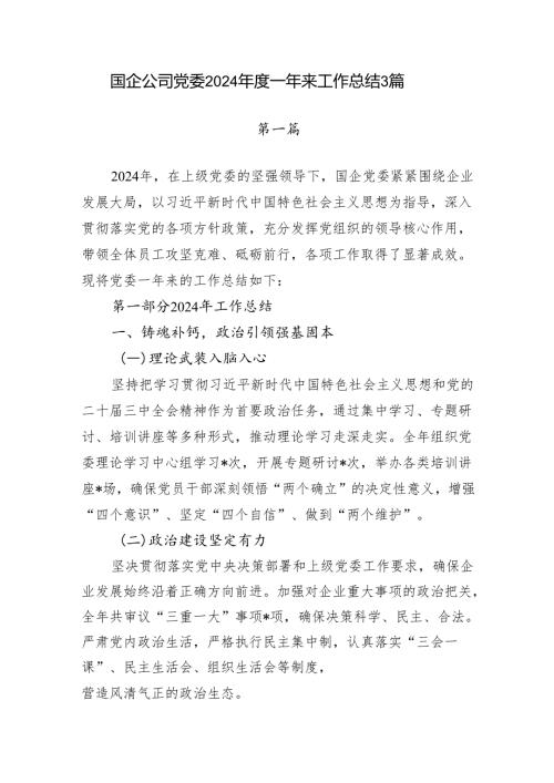 国企公司党委2024-2025年度一年来工作总结3篇.docx