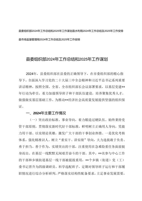 2024年工作总结和2025年工作思路(市发展和改革局、县委组织部、市场监管局）.docx