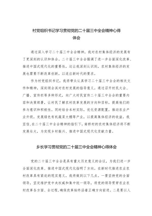 （9篇）村党组织书记学习贯彻党的二十届三中全会精神心得体会范文.docx