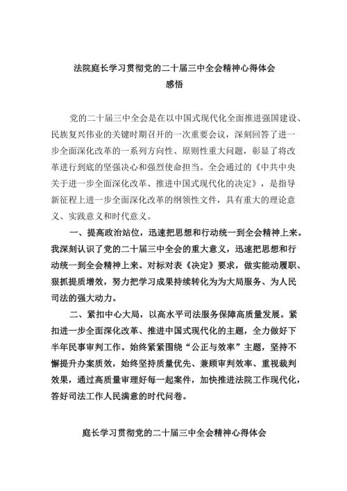 （11篇）法院庭长学习贯彻党的二十届三中全会精神心得体会感悟（详细版）.docx
