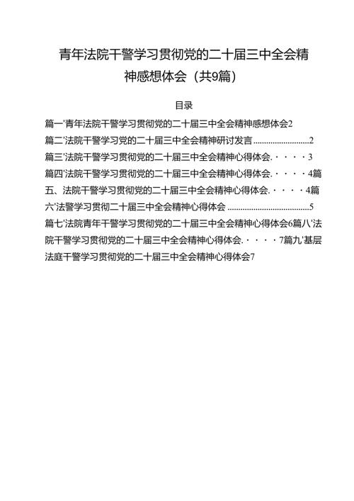 （9篇）青年法院干警学习贯彻党的二十届三中全会精神感想体会范文.docx