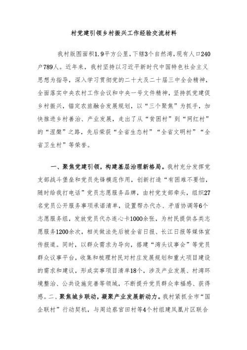 村党建引领乡村振兴工作经验交流材料.docx
