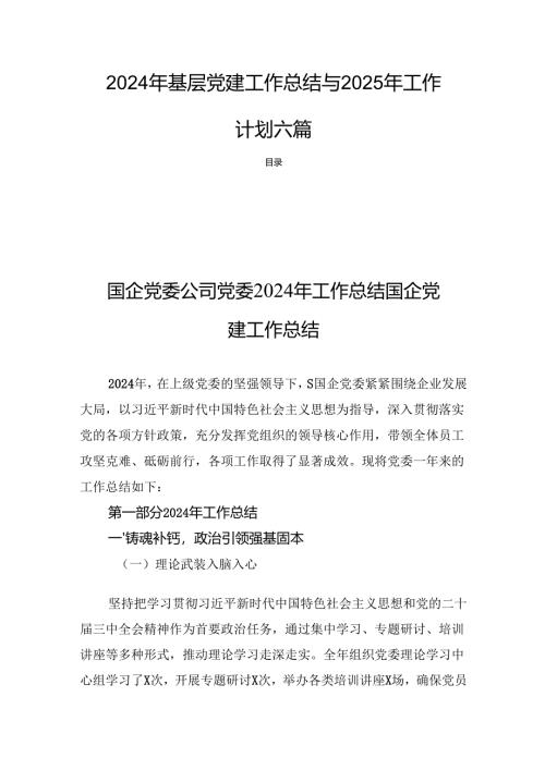 2024年基层党建工作总结与2025年工作计划六篇.docx