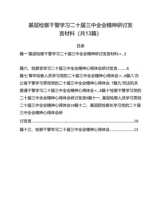 （13篇）基层检察干警学习二十届三中全会精神研讨发言材料（详细版）.docx