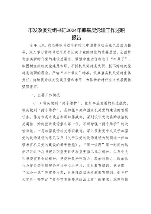 市发改委党组书记2024年抓基层党建工作述职报告.docx