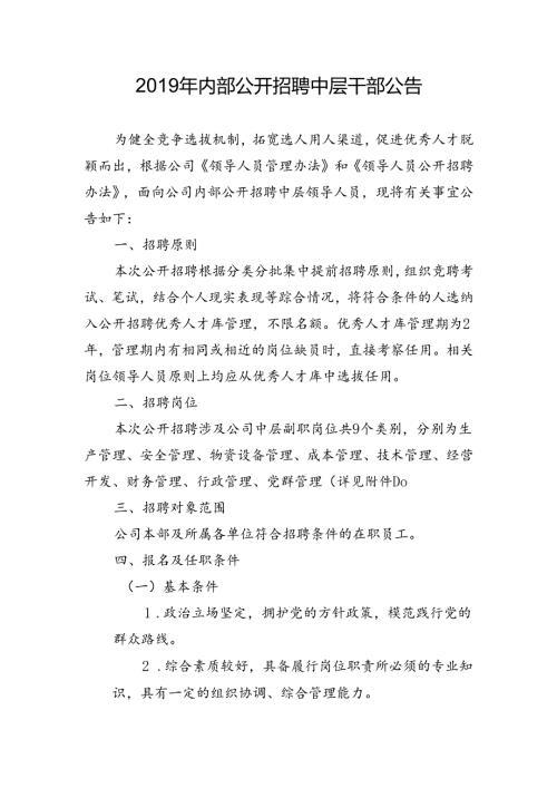 2019年内部公开招聘中层干部公告.docx