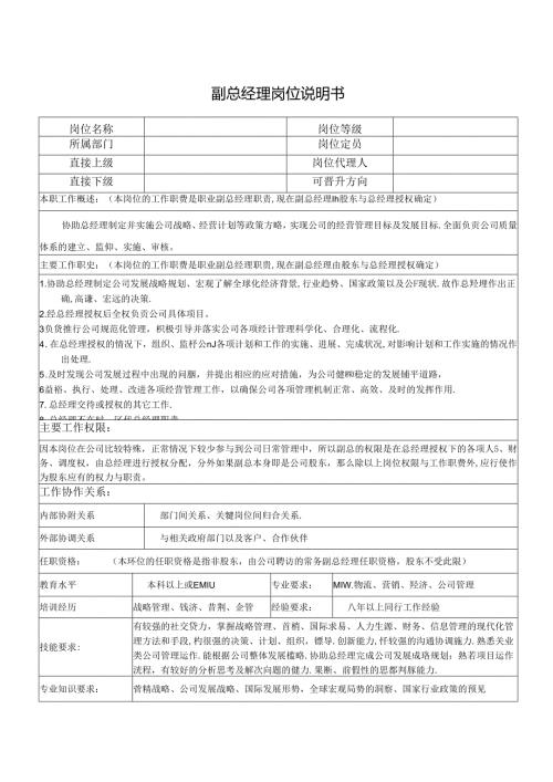 副总经理岗位说明书.docx
