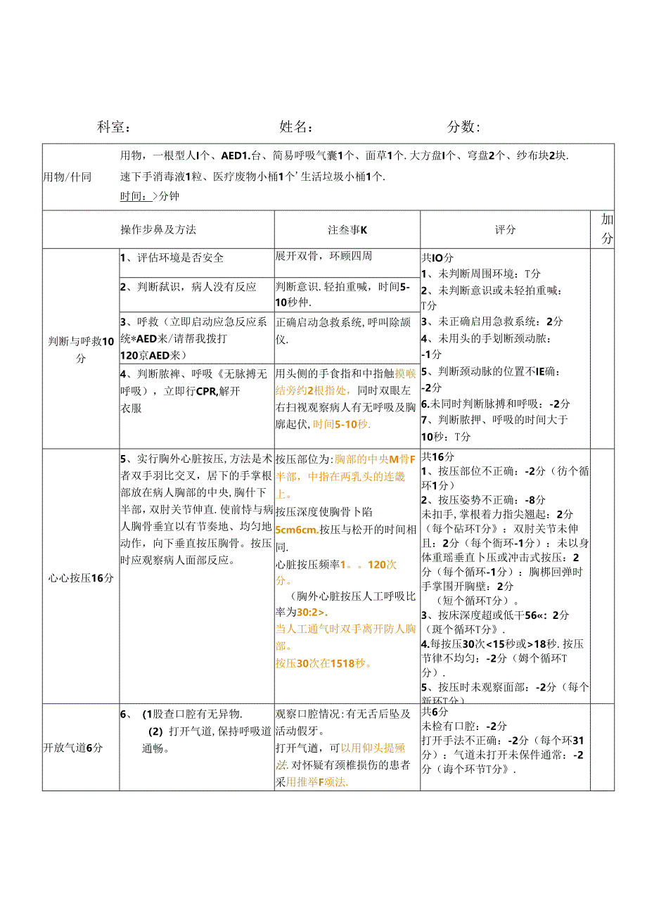 心肺复苏评分表 (AB).docx_第1页