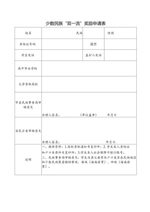 少数民族“双一流”奖励申请表.docx