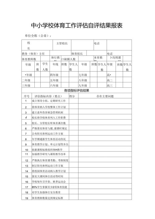 中小学校体育工作评估自评结果报表.docx