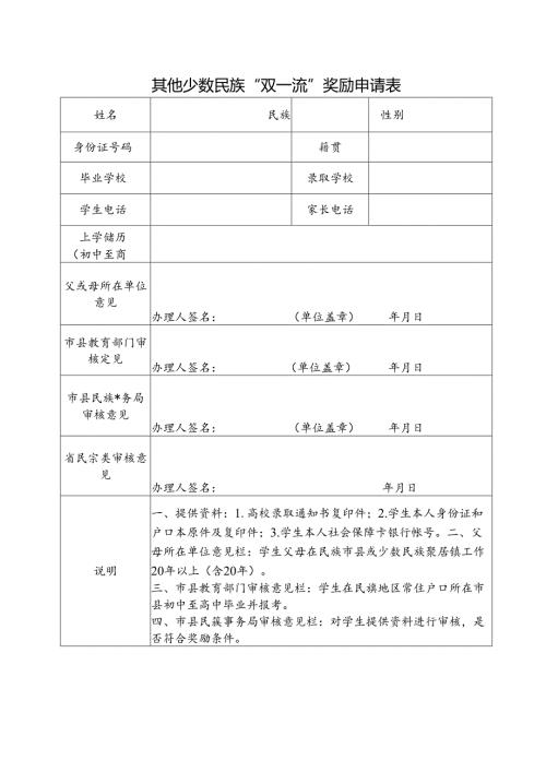 其他少数民族“双一流”奖励申请表.docx