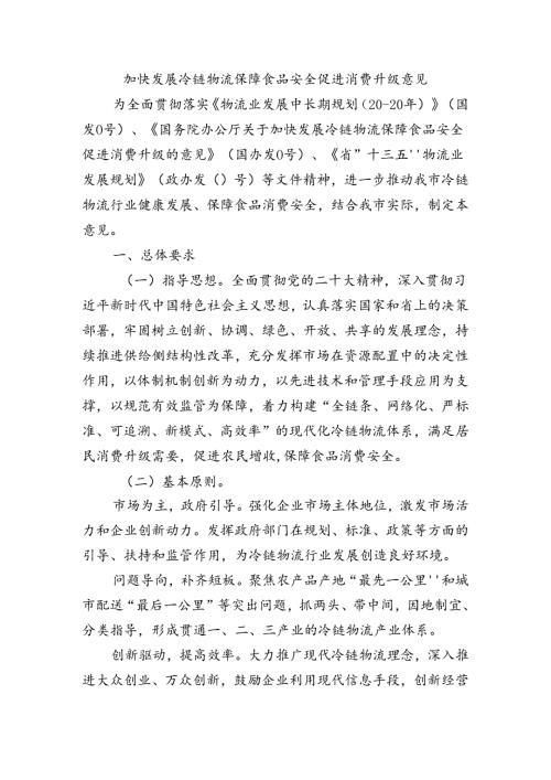 加快发展冷链物流保障食品安全促进消费升级意见.docx