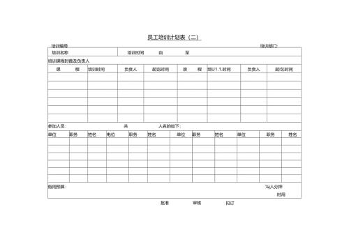 员工培训计划表(二)模板.docx