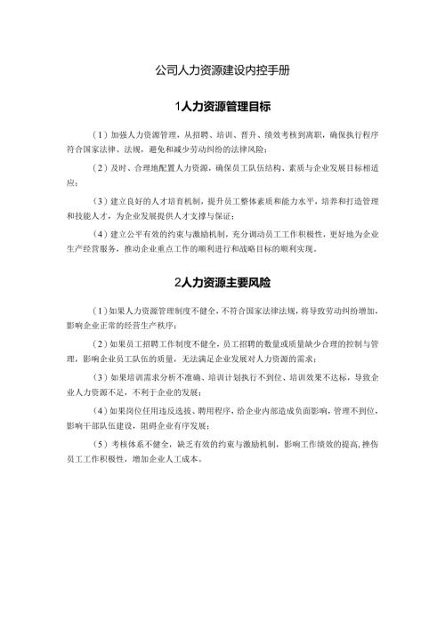 公司人力资源建设内控手册.docx