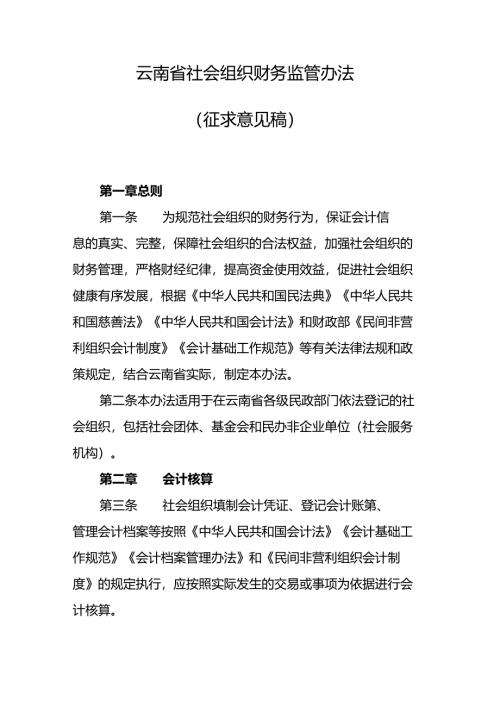 云南省社会组织财务监管办法（征求意见稿）.docx