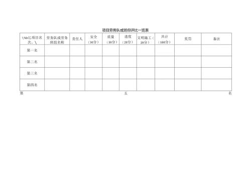 项目劳务队或班组评比一览表.docx