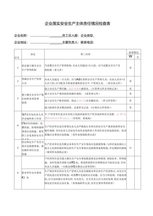 企业落实安全生产主体责任情况检查表.docx