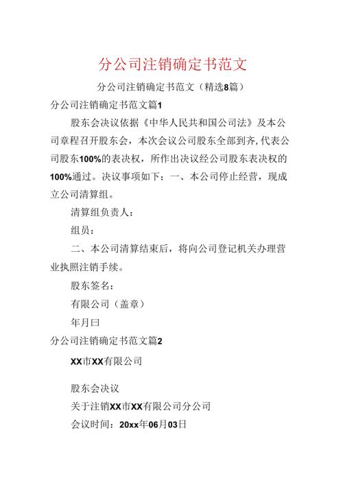 分公司注销决定书范文.docx