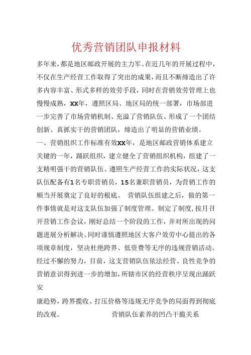 优秀营销团队申报材料.docx