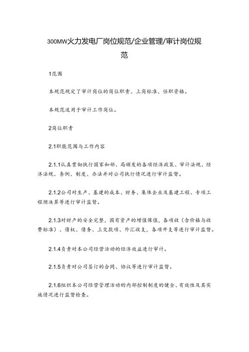 300MW火力发电厂岗位规范企业管理审计岗位规范.docx