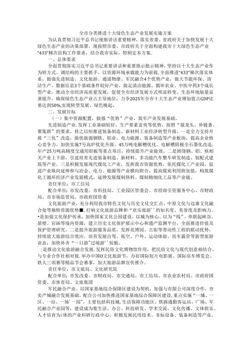 全市分类推进十大绿色生态产业发展实施方案.docx