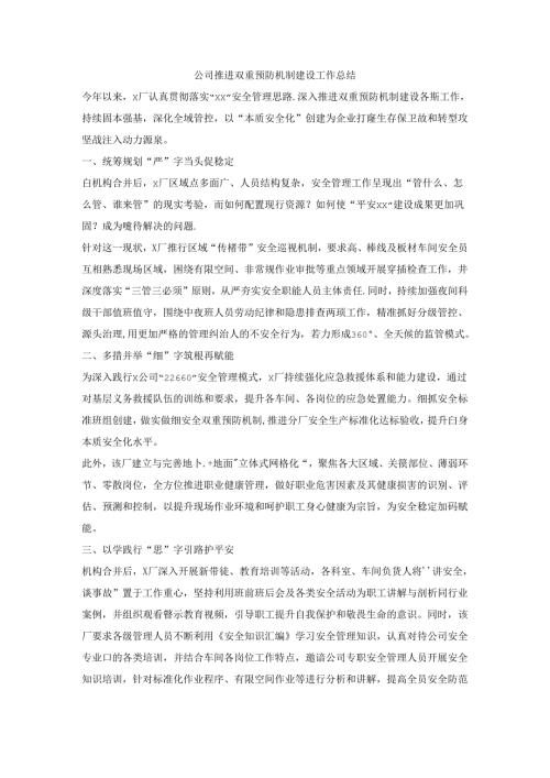 公司推进双重预防机制建设工作总结.docx