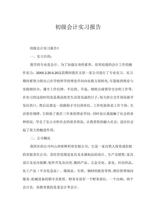 初级会计实习报告.docx