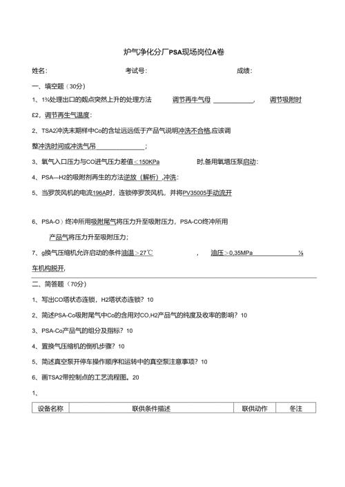 PSA现场考试试卷A.docx