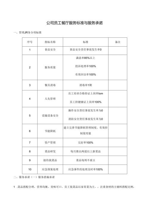 公司员工餐厅服务标准与服务承诺.docx