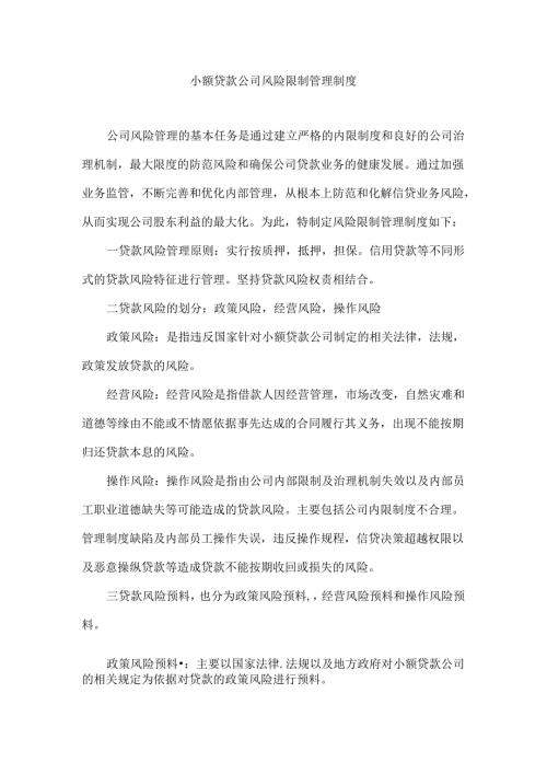 小额贷款公司风险控制管理制度.docx