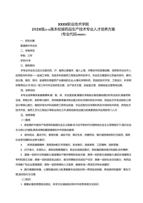 职业技术学院药品生产技术专业人才培养方案.docx