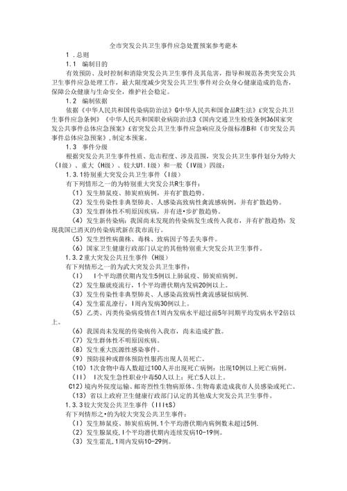 全市突发公共卫生事件应急处置预案 参考范本.docx