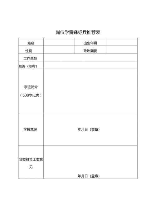 岗位学雷锋标兵推荐表.docx