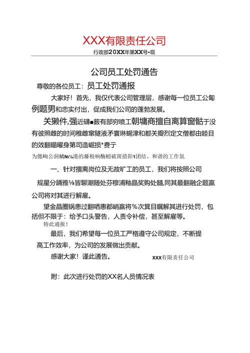 员工处罚通告参考模板5份精选.docx