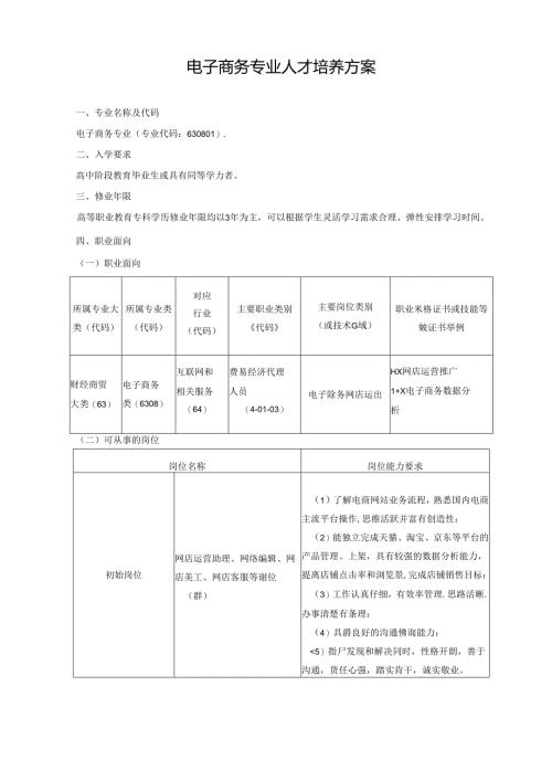 职业技术学院电子商务专业人才培养方案.docx