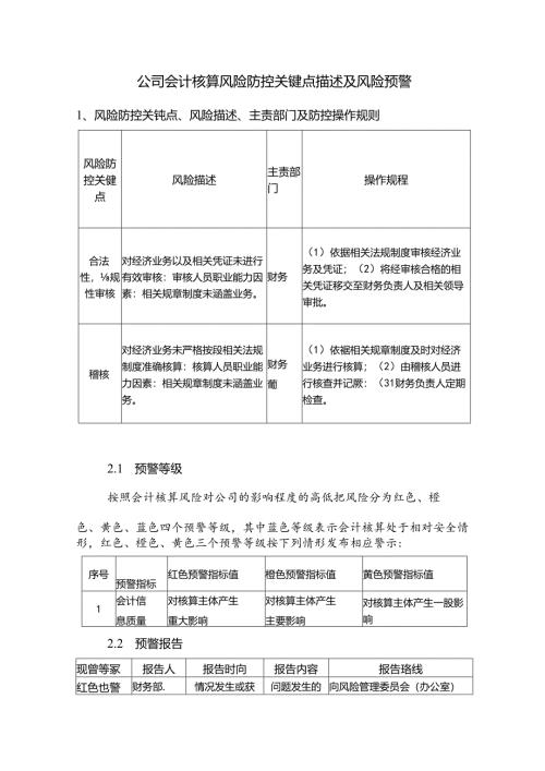公司会计核算风险防控关键点描述及风险预警.docx