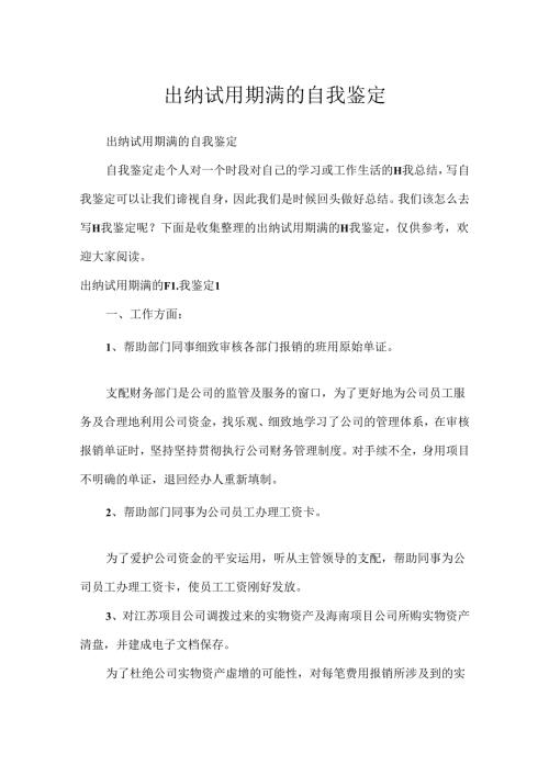 出纳试用期满的自我鉴定.docx