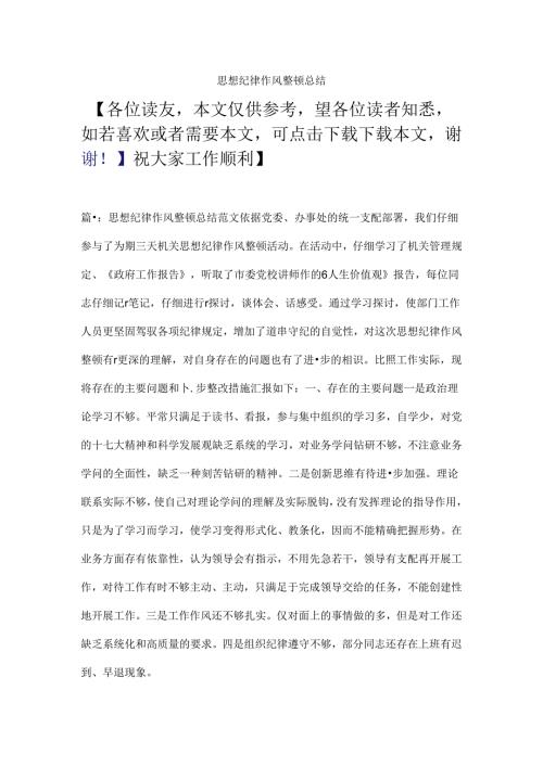 思想纪律作风整顿总结.docx