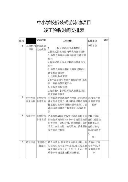 中小学校拆装式游泳池项目竣工验收时间安排表.docx