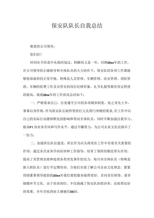 保安队队长自我总结.docx