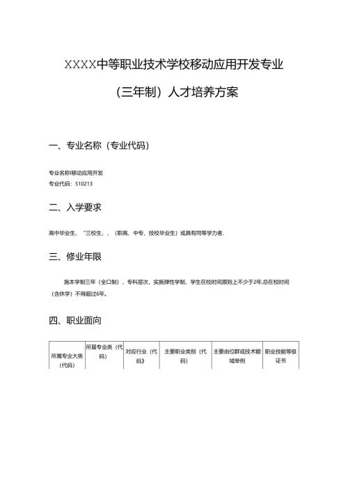中等职业技术学校移动应用开发专业（三年制）人才培养方案.docx