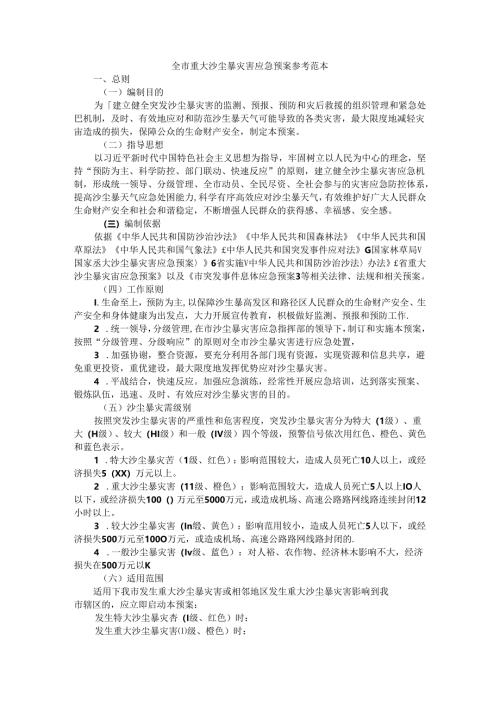 全市重大沙尘暴灾害应急预案 参考范本.docx