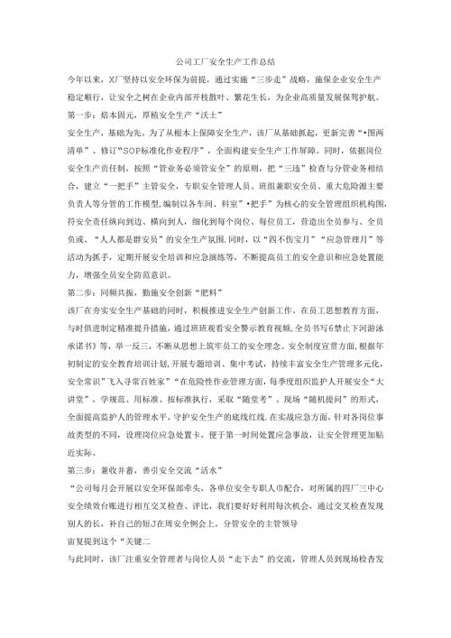 公司工厂安全生产工作总结.docx