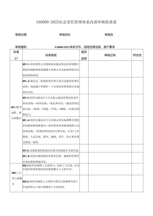 SA8000-2025社会责任管理体系内部审核检查表.docx