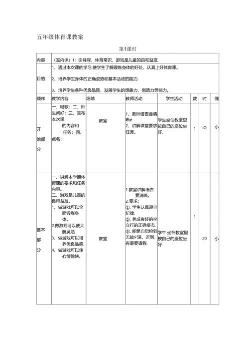 最新2019年小学五年级体育下册教案全册-教学设计.docx