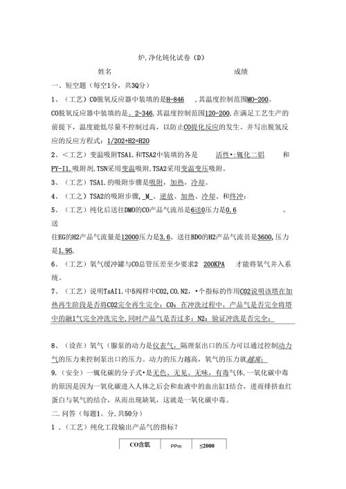 炉气净化纯化试卷(D).docx