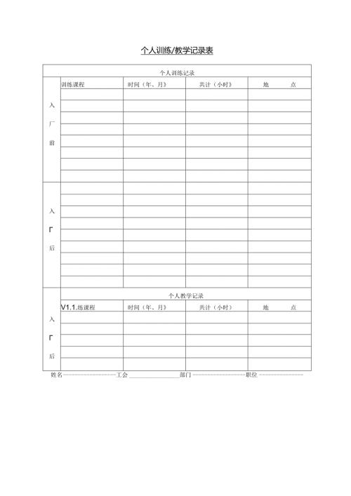 个人训练教学记录表模板.docx