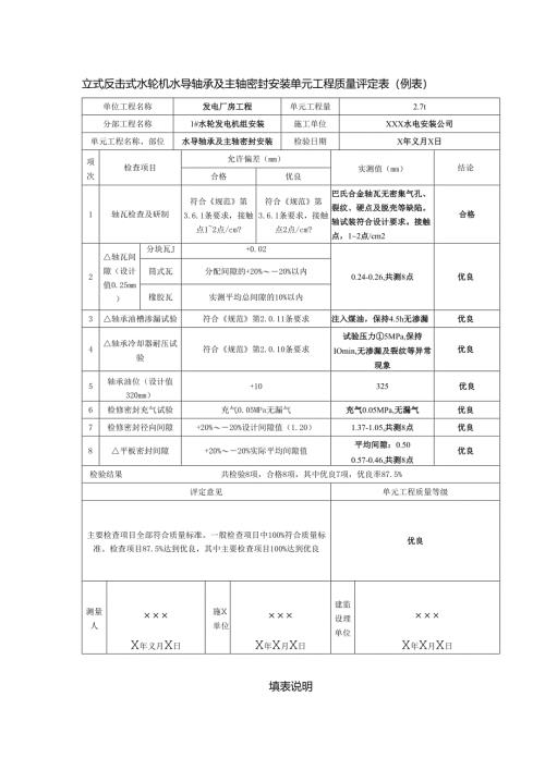 立式反击式水轮机水导轴承及主轴密封安装单元工程质量评定表.docx