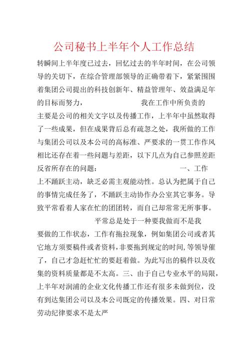 公司秘书上半年个人工作总结.docx
