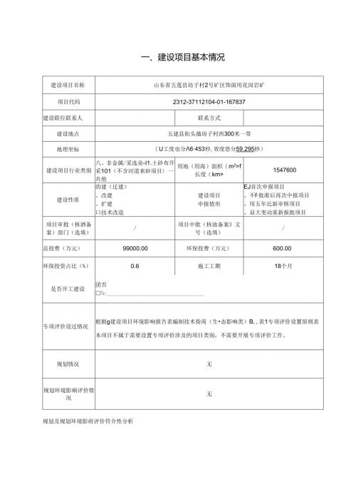 五莲县绿色矿山发展有限责任公司山东省五莲县坊子村2号矿区饰面用花岗岩矿环境影响报告表.docx